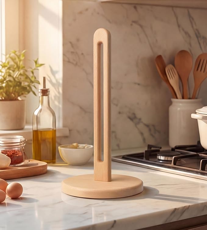 KitchLife Wooden Paper Towel Holder Countertop, 6.5" Jumbo Base, Fits Jumbo