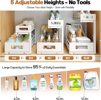 2-Pack 19"Deep Under Sink Organizer And Storage, 2-Tier L-Shaped Pull Out