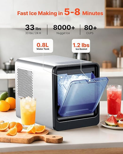 VEVOR Countertop Ice Maker, 33 lbs per Day, Self-Cleaning Portable Machine