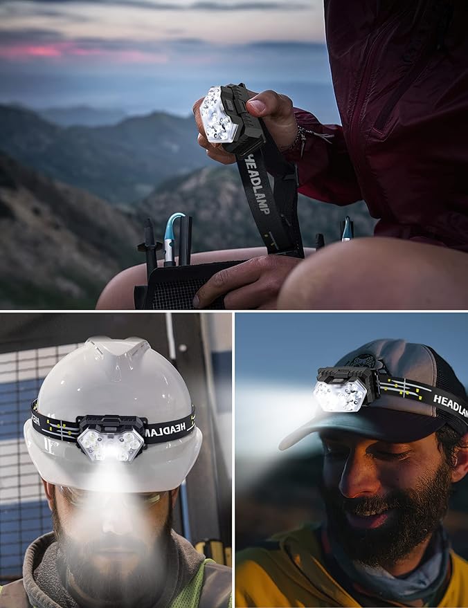 Lsnisni 9 LED Headlamp 2 Pack, 2000 Lumen Super Bright Head Lamp with 6 Modes, IPX5 Waterproof Head Light, Lightweight Head Flashlight for Kids Adults Camping Hiking - 6 AAA Batteries Included