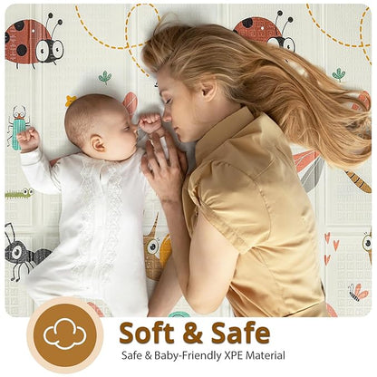 Foldable Baby Play Mat, PIGLOG 0.6in Thick Waterproof Playmats for Babies and Toddlers Kids, Safe Foam Playmat for Tummy Time, 50x50 Playpen Mat, Reversible Portable Floor Mat for Infant, Dragonfly