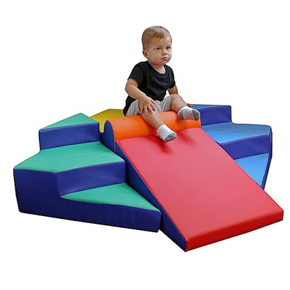 FDP SoftScape Step Up and Slide Corner Climber, Indoor Active Play Structure for Toddlers and Preschoolers, Soft Foam for Crawling and Sliding, Multiple Configurations (4-Piece) - Assorted, 13383