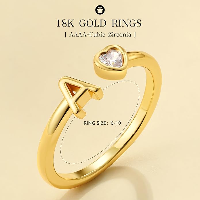 C-leen Gold Initial Rings for Girls Women - Dainty 18K Gold Plated Adjustable Letter Rings Teen Girls Gifts Trendy Stuff Initial Ring Teen Girl Birthday Gift for Girl Non Tarnish
