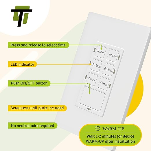 TG 4 Hour No Neutral Wire Countdown Timer Switch, 5-10-30-60 Min, 2-4 Hour