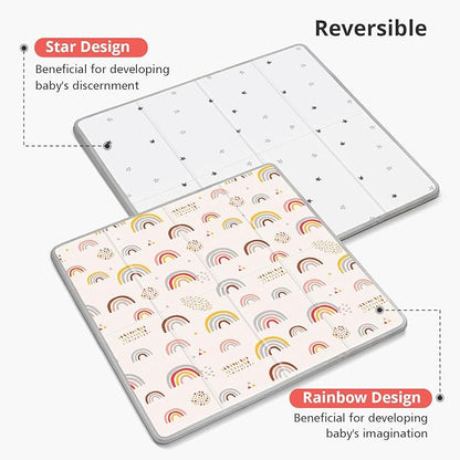 Baby Play Mat, Middle 59X59" Playmat for Playpen, 0.8 Inch Thick Foldable Baby Crawling Mat, Portable Playmat for Babies and Toddlers, Infants, Toddler, Kids