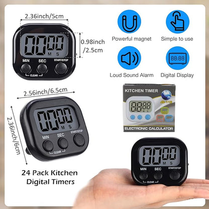Leumoi 24 Pcs Digital Kitchen Timers Magnetic Back Timers Bulk Large Screen