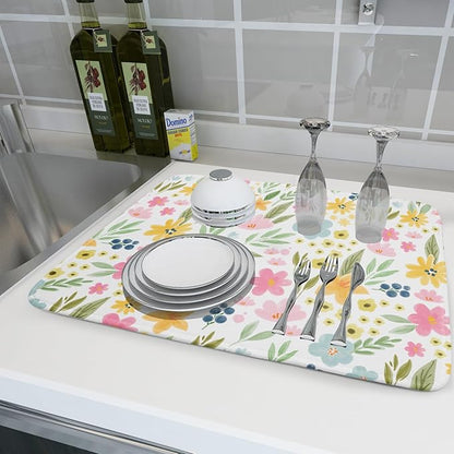 Spring Dish Drying Mat for Kitchen Counter Cute Floral Summer Holiday