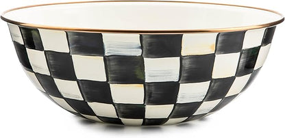 MACKENZIE-CHILDS Enamel Everyday Bowl, Serving Bowl for Entertaining, Extra-Large, Black-and-White Courtly Check, Set of 1