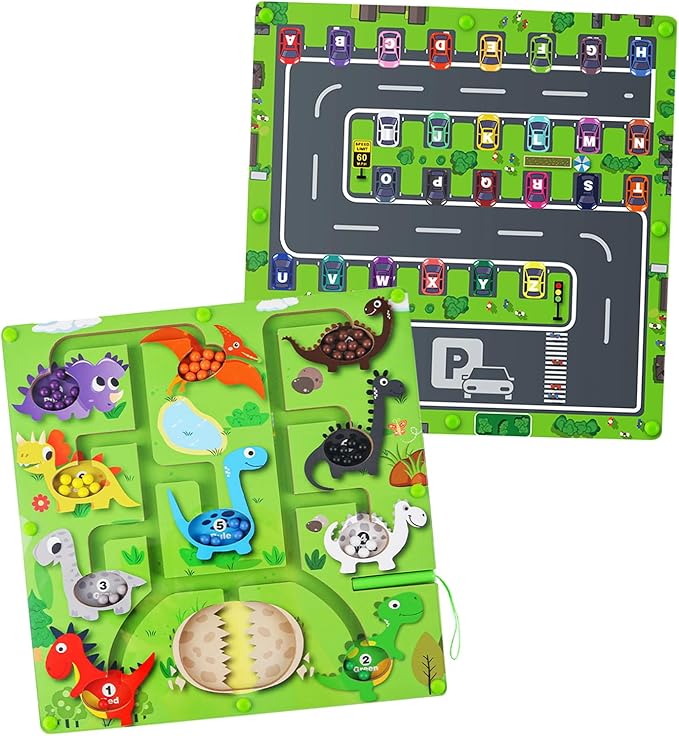 2 in 1 Magnetic Color and Number Maze, Montessori Educational Wooden Puzzle Toy for Kids Ages 3-13, Double-Sided Alphabet Counting Game Board for Fine Motor Skills, Preschool Learning Gift