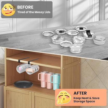2 Pack Large Tumbler Lid Organizer, Under Cabinet Cup Lid Holder