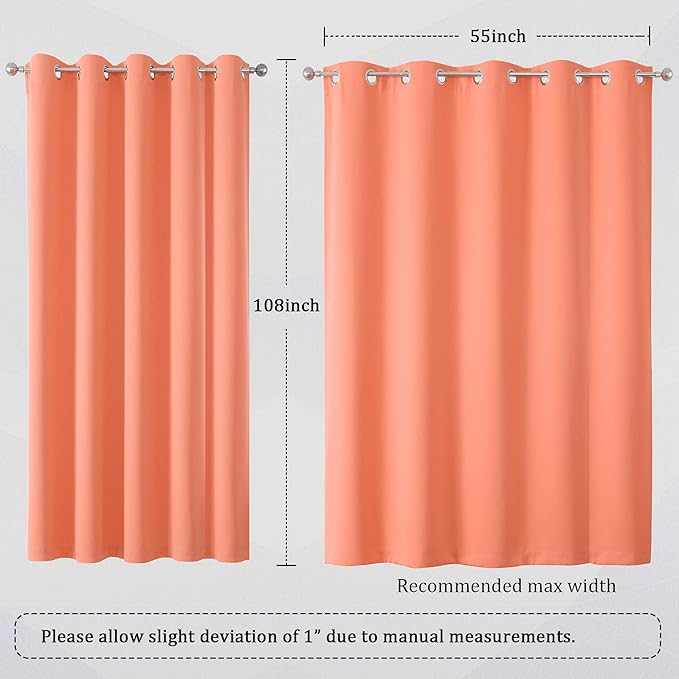 DUALIFE Extra Long 108 Inch Blackout Curtains Solid Grommet Thermal Insulated