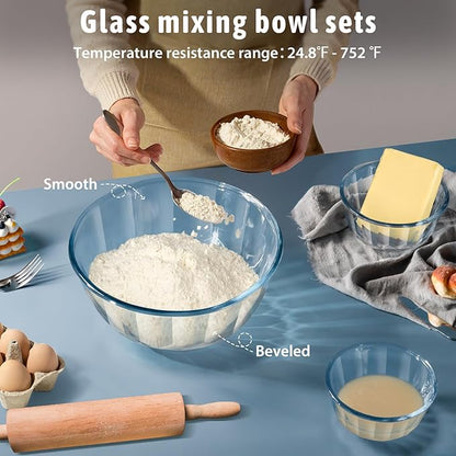 Freshmage Mixing Bowls with Airtight Lids Sets, 5 Packs Thick Glass Nesting
