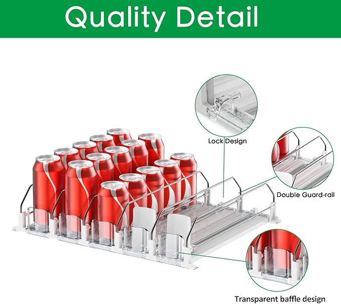 Drink Organizer for Fridge-White Automatic Pusher Glide, 12oz 16oz 20oz-Soda