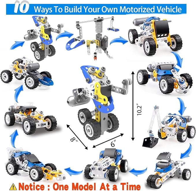 10 in 1 Electric Stem Toys for 5 6 7 8 9+ Year Old Boys Toy Building Blocks Set Stem Kit Kid Age 4-8 5-7 8-10 Educational Creative Game Construction Activities Robot Excavator Birthday Gift Idea