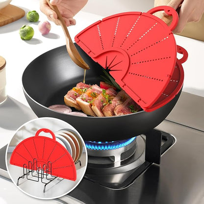 Silicone Splatter Screen for Frying Pan, Foldable Splash Guard, Heat-Resistant