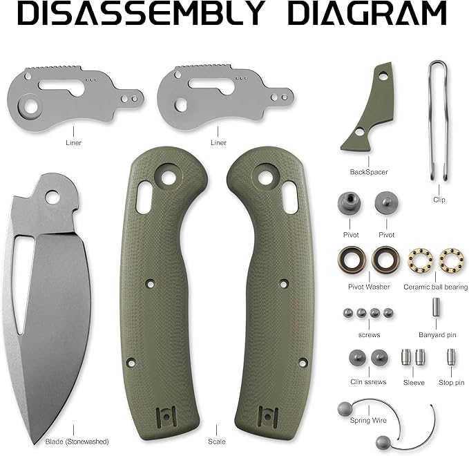 Petrified fish PFP13 Viper Folding Knife,3.5" K110 Steel Stonewashed Blade G10 Handle Pocket Knife for Camping EDC Outdoor (Gray Stonewashed)