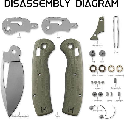 Petrified fish PFP13 Viper Folding Knife,3.5" K110 Steel Stonewashed Blade G10 Handle Pocket Knife for Camping EDC Outdoor (Gray Stonewashed)
