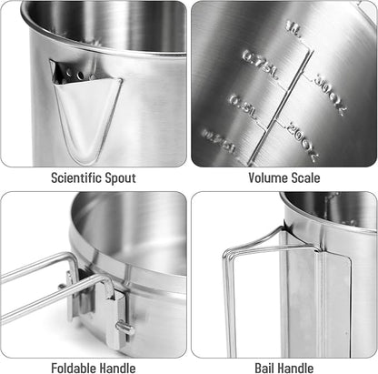 Lixada Camping Pot Stainless Steel Lightweight Kettle Bottle Cup or Pot with Foldable Handle and Dual Use Cover for Camping Hiking Backpacking Picnic