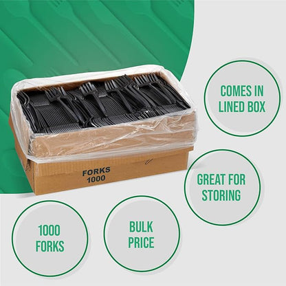 1,000 Plastic Disposable Forks Bulk Black Medium Weight Disposable Silverware Plastic Cutlery Fork