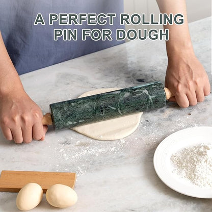 Koville Indian Green Marble Rolling Pin, Non-Stick Stone Dough Roller, 18 Inch