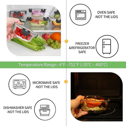 HOMBERKING 18 Piece Glass Food Storage Containers