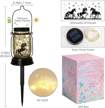 Horse Gifts for Women/Men Horse Lovers Solar Lantern Mom Birthday, Mothers Day, Christmas Gifts, Solar Garden Decoration Outside for Yard, Patio,Backyard,Porch