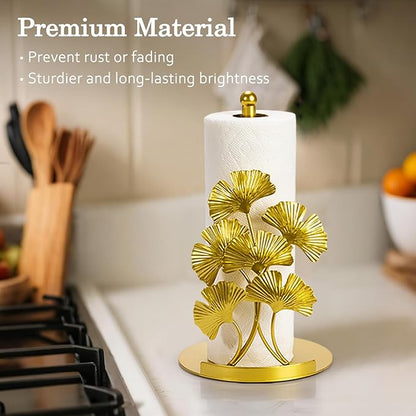 Vintage Gold Ginkgo Paper Towel Holder Countertop