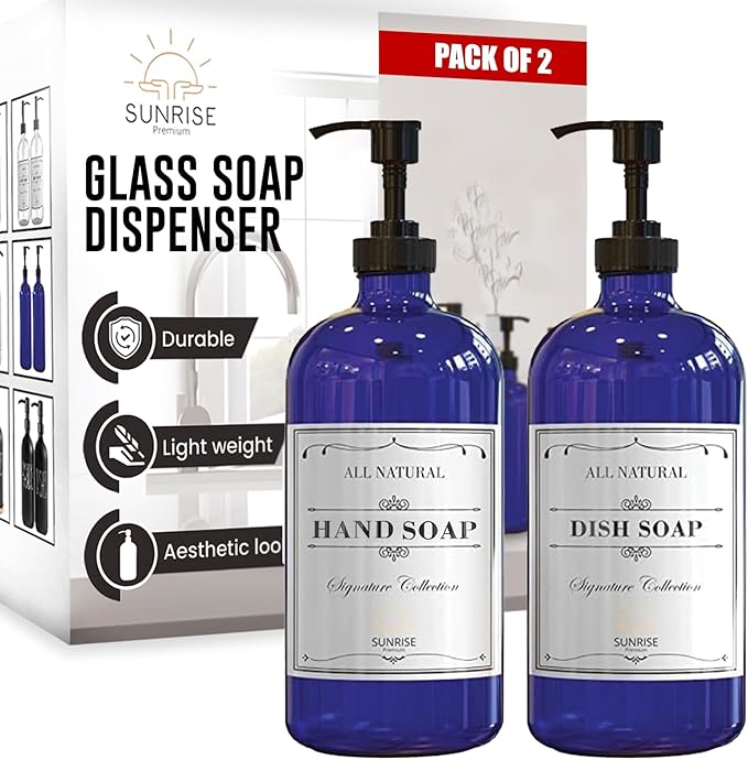 Sunrise Premium 16 OZ Cobalt Blue Glass Soap Dispenser