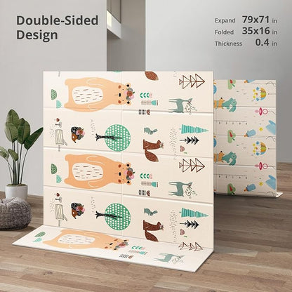 UANLAUO Baby Play Mat,79"x 71" Large Mat for Floor,Reversible Floor Mat,Foam Thick&Waterproof,Foldable Playmats for Babies and Toddlers,Anti-Slip for Baby Crawling,Non-Toxic Tummy Time(Bear)