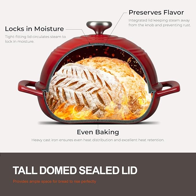 Overmont Enameled Cast Iron Bread Oven - 6QT Bread Dutch Oven