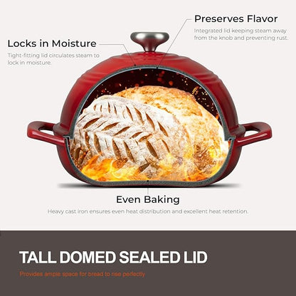 Overmont Enameled Cast Iron Bread Oven - 6QT Bread Dutch Oven