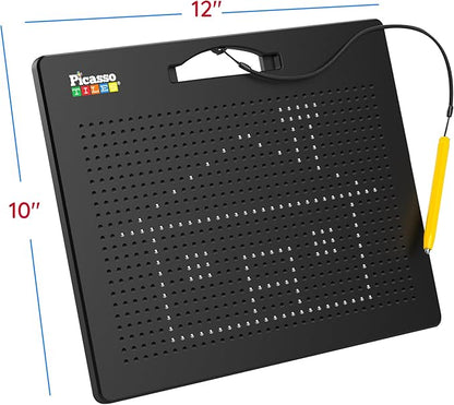 PicassoTiles Magnetic Drawing Board 748 Beads Pad Large 12x10 Inch STEM Writing Toy Reusable Erasable Educational Tablet for Toddlers Kids Age 3 Plus Magnet Learning Tool Brain Development PTB01BLK