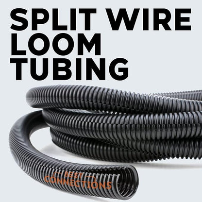 BEST CONNECTIONS Split Wire Loom Flex-Guard Convoluted Tubing with Installation Tool - Protective Cable Sleeves for Automotive Home Electrical Wires Chemical Resistant Conduit Black (1/2" Loom + Tool)