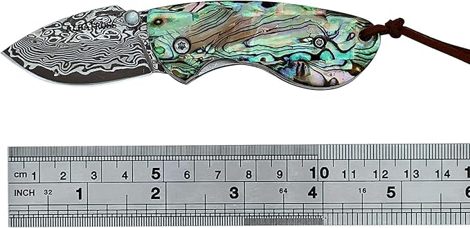 ALBATROSS Mini Pocket Knife - 4.75" Modern Damascus Steel Folding Knife with Abalone Seashell Handle - 71 Layer Handcrafted Blade - Liner Lock System - Luxury Gift Box - HGDK013B