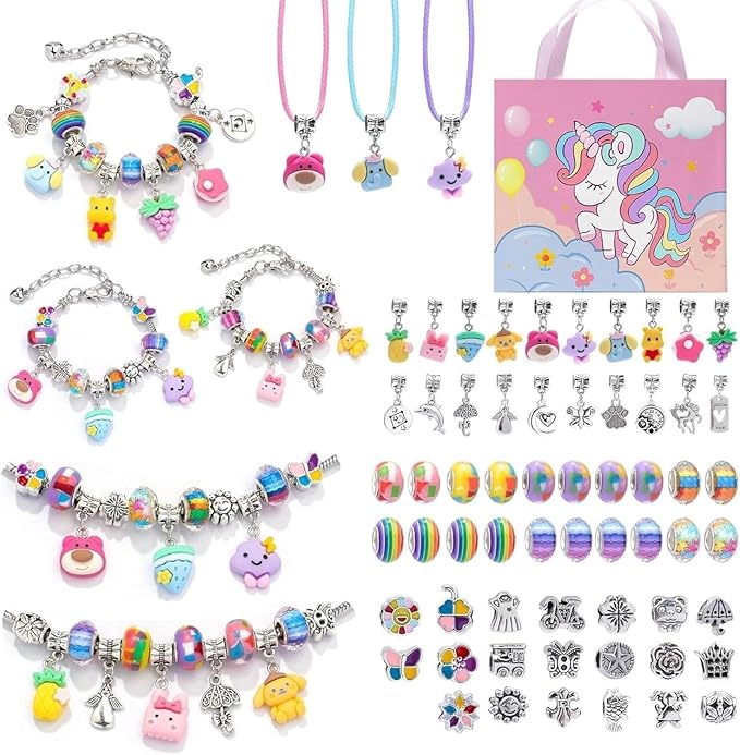 Eihatfif Charm Bracelet Making Kit,Unicorn/Mermaid Crafts Gifts Set for Girls Teens Age 4-12，Jewelry Making Supplies Beads