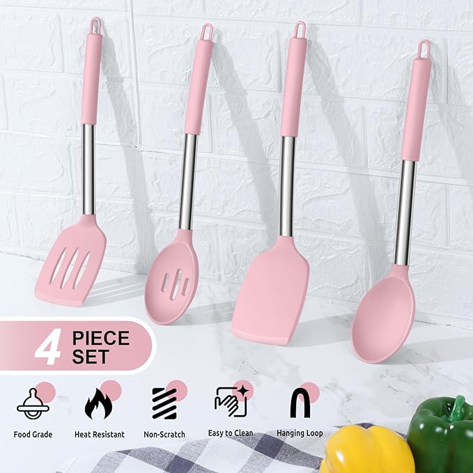 E-far Cooking Utensils Set of 4, Silicone Kitchen Utensils