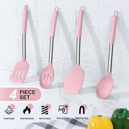 E-far Cooking Utensils Set of 4, Silicone Kitchen Utensils