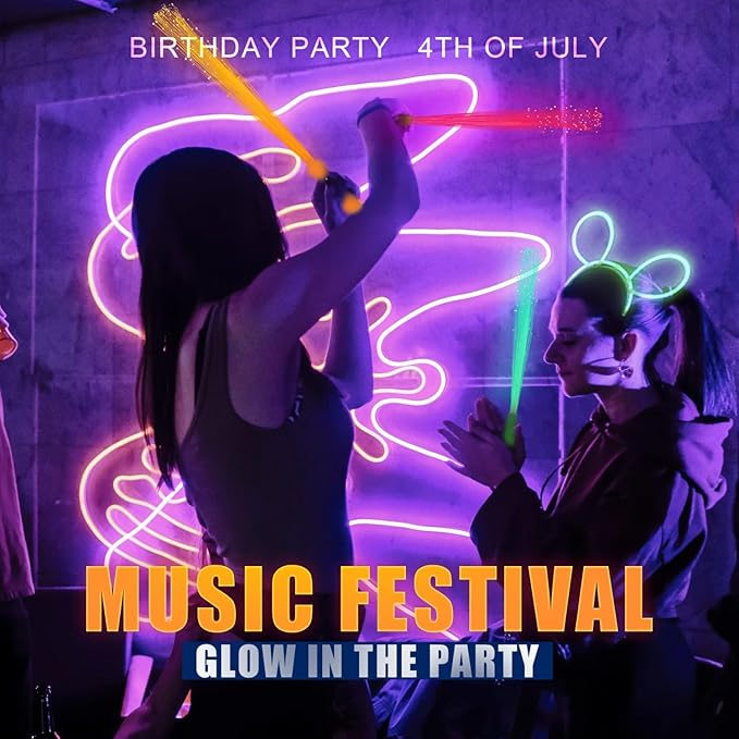 12Pack Orange Glow Sticks Light Up Fiber Optic Stick Glow Wands Bulk with 3 Flashing Models for Christmas Halloween Party Favors Birthday Wedding Concerts