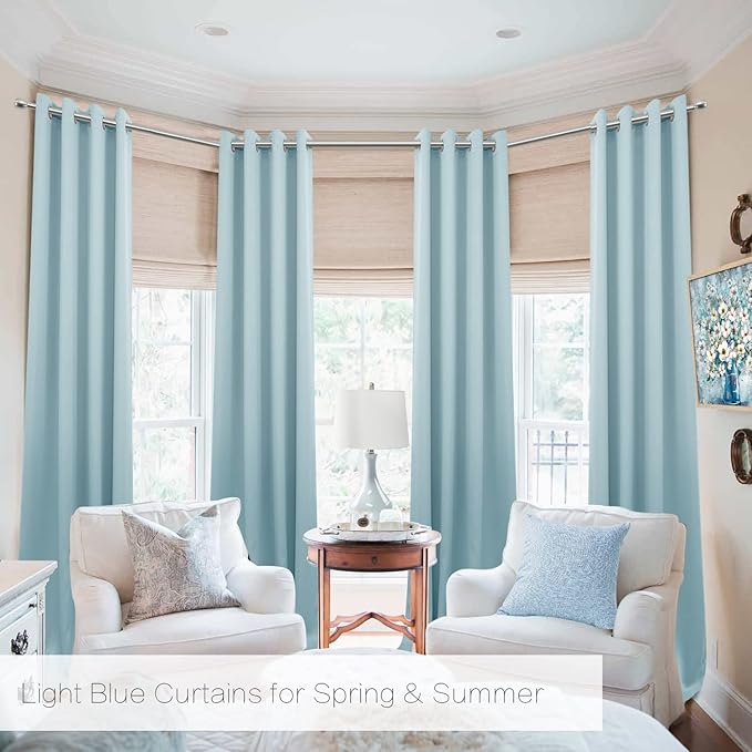 KOUFALL Light Blue Blackout Curtains 90 Inches Long