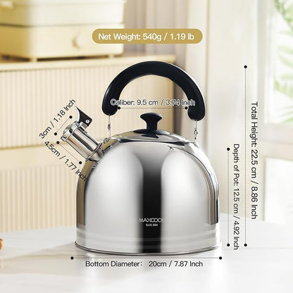 Whistling Tea Kettle, 3.17 Quart/3L Stainless Steel Tea Pot, Stove Top Tea Kettle，Induction Teakettle with Anti-Heat Handle (Mirror Polish)