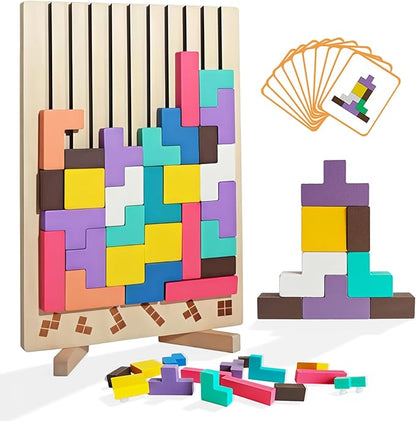 Wooden Stacking Puzzle Toy, 3D Russian Block Puzzle Jigsaw Puzzle, Stress Montessori Toy for Boys and Girls Board Game Educational Toys for Toddlers Brain Teasers for Toddlers 3-6 Years