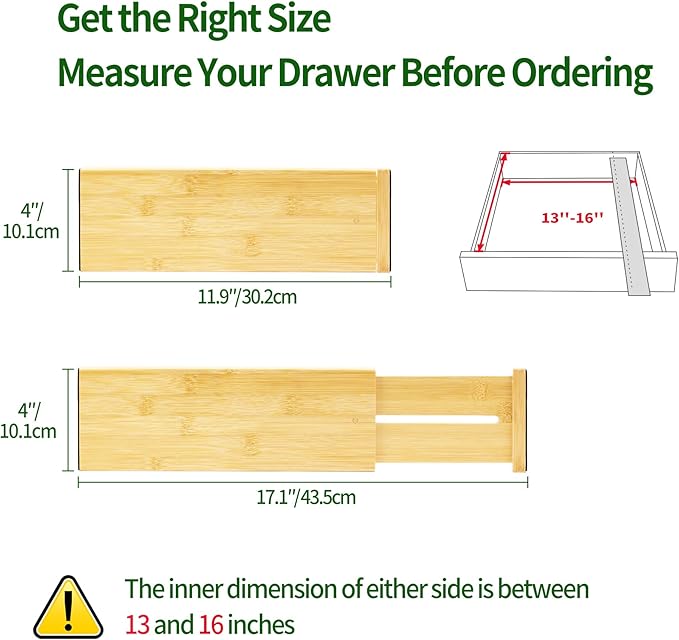 VaeFae 3 Pack Bamboo Drawer Dividers, Expandable Separators