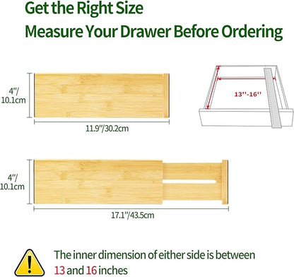 VaeFae 3 Pack Bamboo Drawer Dividers, Expandable Separators