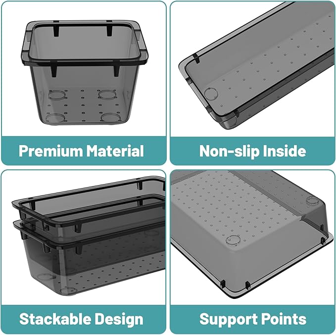 WOWBOX 16 PCS Clear Plastic Drawer Organizer Set, 4 Sizes Desk Drawer