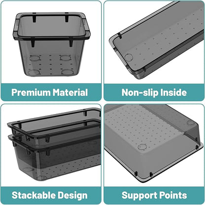 WOWBOX 16 PCS Clear Plastic Drawer Organizer Set, 4 Sizes Desk Drawer