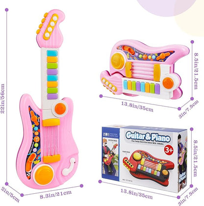 Kids Guitar, Electric Toddler Baby Music Toys for Ages 2-4 with Piano Mode Strap and Lights Child Musical Instruments Ideal for 2+ Year Old Girls Boys Birthday