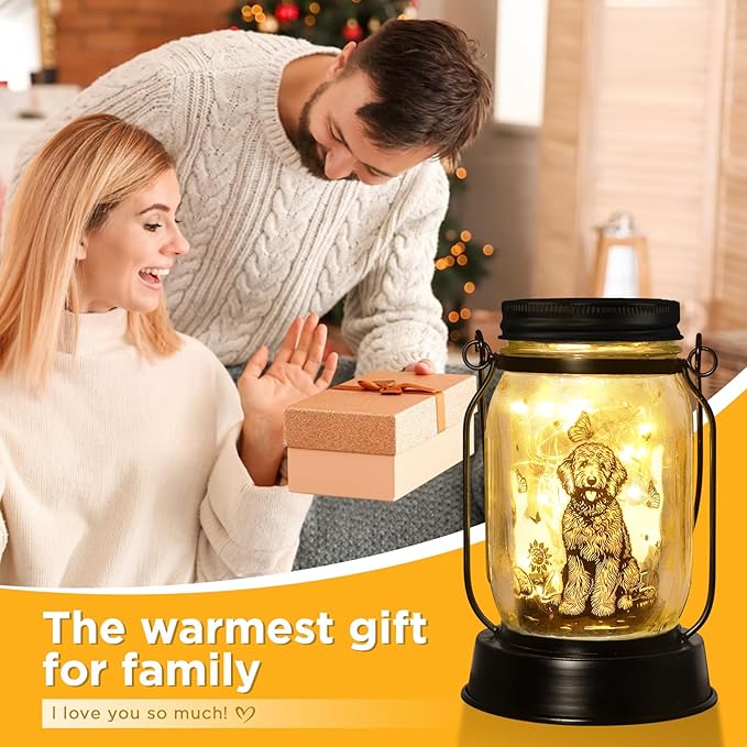kyoryuger Goldendoodle Gifts for Women/Men Poodle Solar Lanterns Dog Mom Birthday Dog Lovers Lantern Pet Loss Pet Memorial Lights Solar Garden Decoration for Yard, Patio,Backyard,Porch Torches
