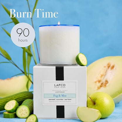 LAFCO New York Signature Candle, Fog & Mist - 15.5 oz - 90-Hour Burn Time - Reusable, Hand Blown Glass Vessel - Made in the USA