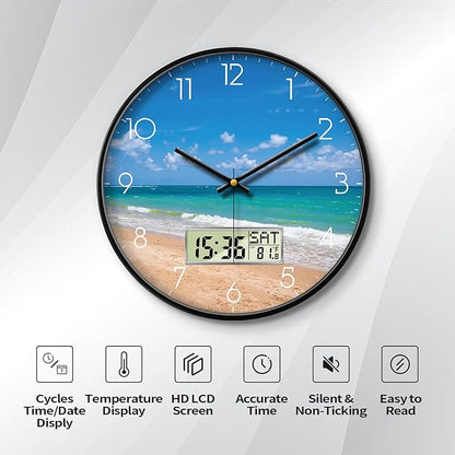 Modern Wall Clocks with Calendar and Date Ocean Wave Sea Beach Digital Clock
