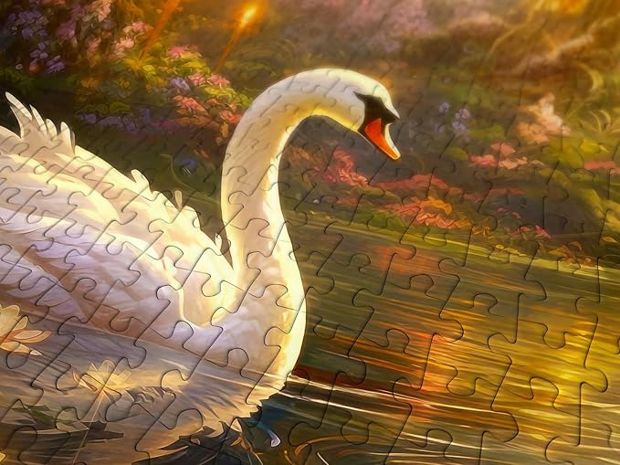 1000 Pieces Jigsaw Puzzle for Adults – Matte Finish, Soft Touch, Easy to Assemble, Tight Fit, Vivid Colors, Missing Pieces Service – Swans Flower Pond and Fantasy Forest House by ENJOY Puzzle
